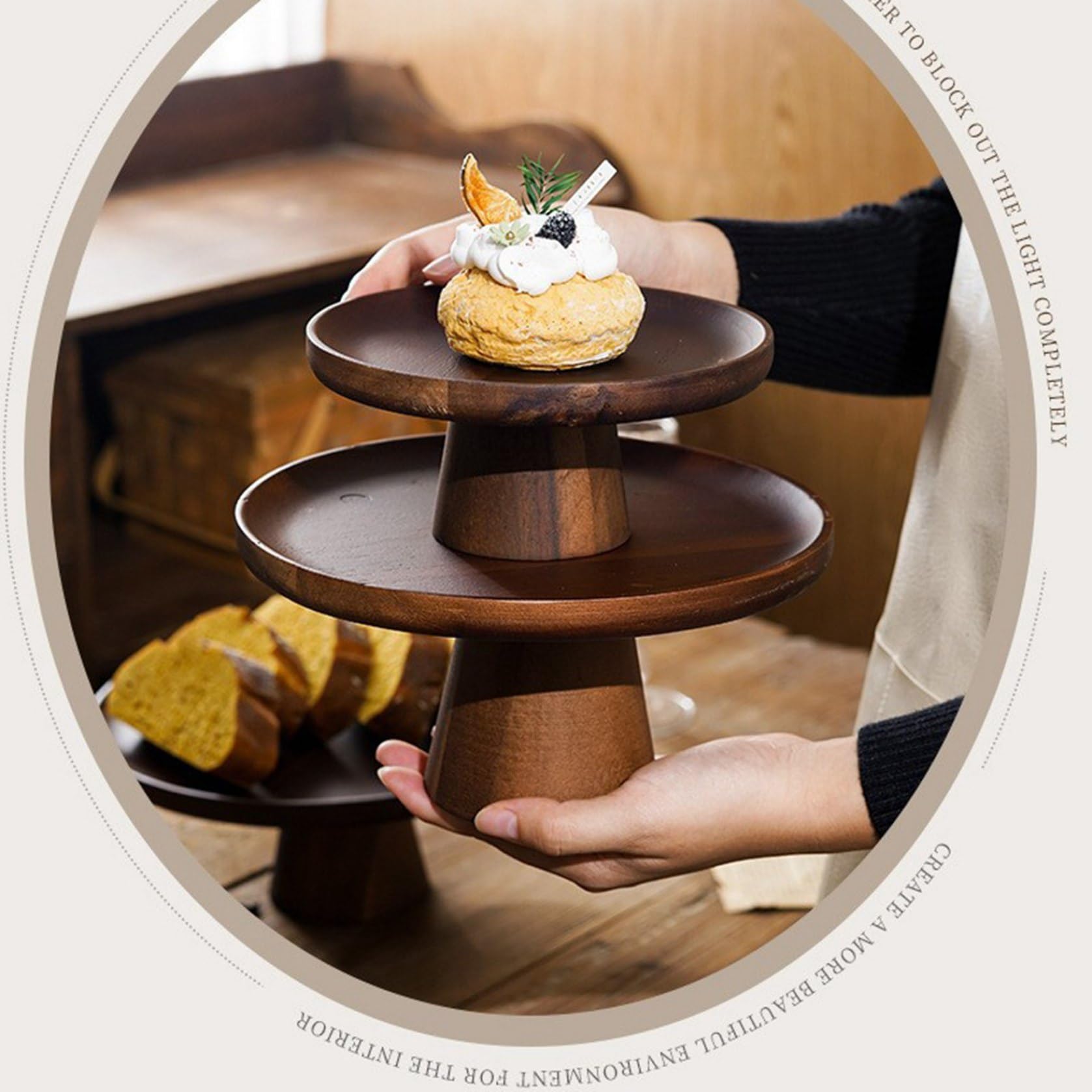 Amazon｜木製ケーキスタンド 脚付きケーキプレート ドーム付き クリア